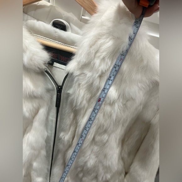 Phase Two White Rabbit Fur Jacket Leather Trim  Size Medium Womens Winter Coat - Picture 12 of 14